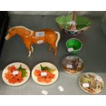 BESWICK POTTERY MODEL OF A PALOMINO HORSE, PAIR OF MOORCROFT ‘HIBISCUS’ PIN DISHES, TWO