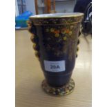 FIELDINGS CROWN DEVON LUSTRE TAPERING AND FOOTED VASE, WITH TWO GILT FOLDED HANDLES, ENAMELLED AND