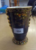 FIELDINGS CROWN DEVON LUSTRE TAPERING AND FOOTED VASE, WITH TWO GILT FOLDED HANDLES, ENAMELLED AND