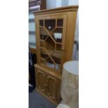 A LARGE PINE HANGING CORNER CUPBOARD, WITH ASTRAGAL GLAZED DOOR, TOGETHER WITH A PINE FLOOR STANDING