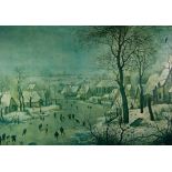 AFTER PIETER BRUEGHEL II COLOUR PRINT Winter Landscape with Ice Skaters and Bird Trap 20” x 28 ½” (