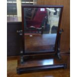 19TH CENTURY MAHOGANY LARGE OBLONG SWING TOILET MIRROR ON PLATFORM BASE