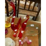 PROBABLY MURANO, SIX GLASS MODELS OF BIRDS AND A CLEAR GLASS EASEL PHOTOGRAPH FRAME (7)