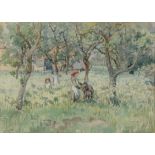 TOM SIMPSON (19th/20th century) Watercolour Figural landscape 'Kids at Play' Signed and dated '02