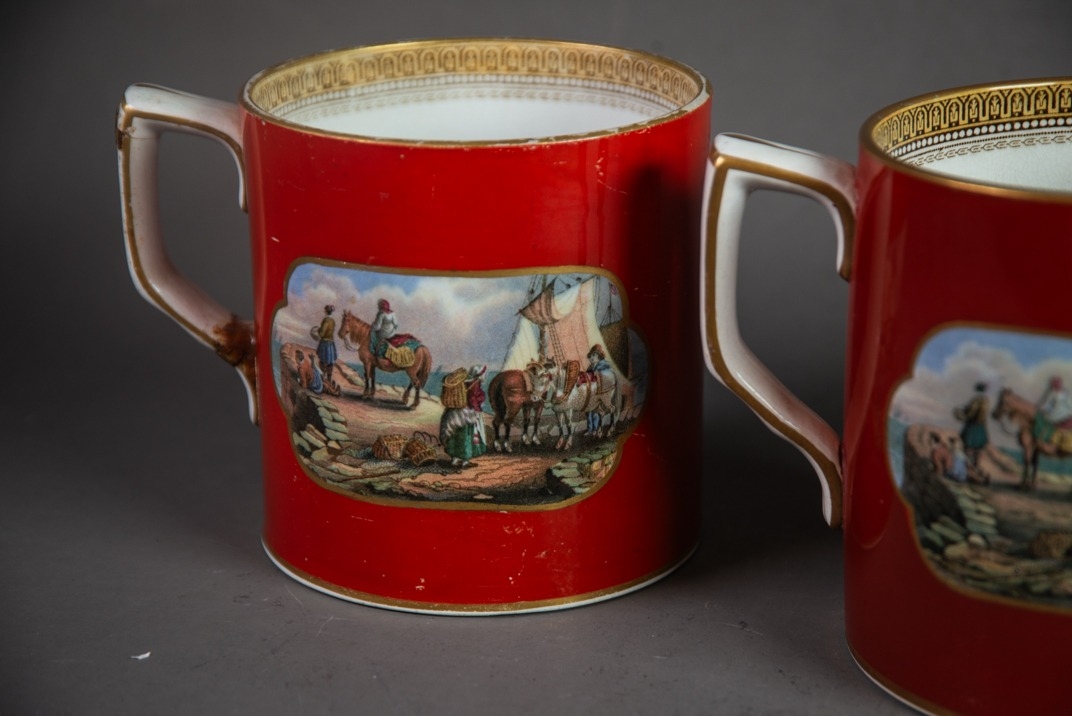 THREE NINETEENTH CENTURY PRATT & Co POTTERY TWO HANDLED LARGE LOVING CUPS, various scenes, - Image 2 of 3