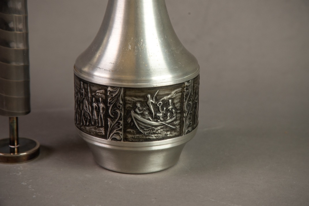 STYLISH SILVER PLATED CYLINDRICAL BUD VASE, on pedestal foot, stamped M&R, 6 ½” (16.5cm) high, - Image 2 of 2