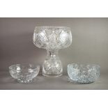 HEAVY CUT GLASS TWO PIECE PEDESTAL PUNCH BOWL, 15” (38cm) high, 12” (30.5cm) diameter, separating to
