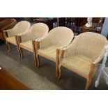 SET OF FOUR BEECH FRAME RATTAN CHAIRS , BY COACH HOUSE [4]