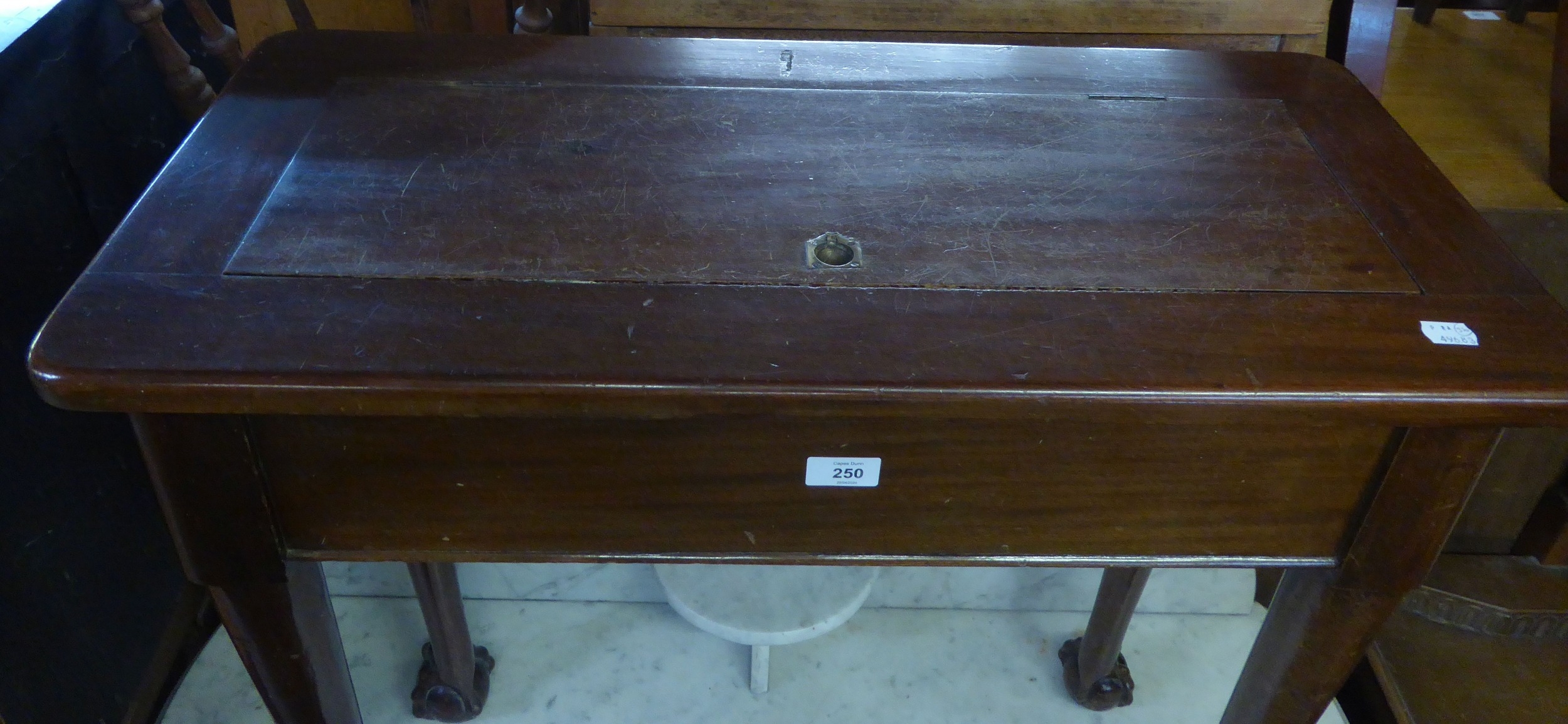 A MAHOGANY HALL TABLE, HAVING LIFT-UP TOP AND RAISED ON LONG LEGS WITH CLAW AND BALL FEET - Image 2 of 2
