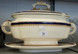 ROYAL WORCESTER 'VITREOUS' CHINA LARGE SOUP TUREEN , WITH ELEPHANTS HEAD HANDLES, COVER AND STAND