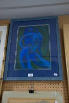 MIXED MEDIA 'BLUE GODESS' INITIALLED CE AND DATED '99