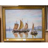 ALONSO FRANCA OIL PAINTING MOORED FISHING BOATS - TOGETHER WITH F. DUNACHIE '69 COUNTRY SCENE AND AN