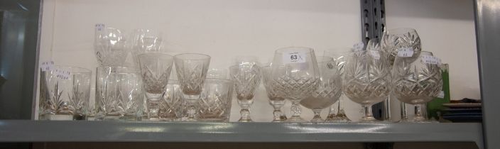 CUT GLASS STEM WINES AND TUMBLERS, PLUS BRANDY BALLOONS BY ROYAL DOULTON; GALWAY IRISH GLASS,