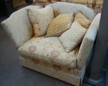 KNOLL STYLE DROP-END LOVE SEAT WITH MATCHING CUSHIONS (VERY FADED)