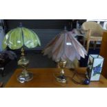 THREE TIFFANY STYLE TABLE LAMPS WITH RESIN SHADES, (1 SHADE A.F.) ON METAL BASES (3)