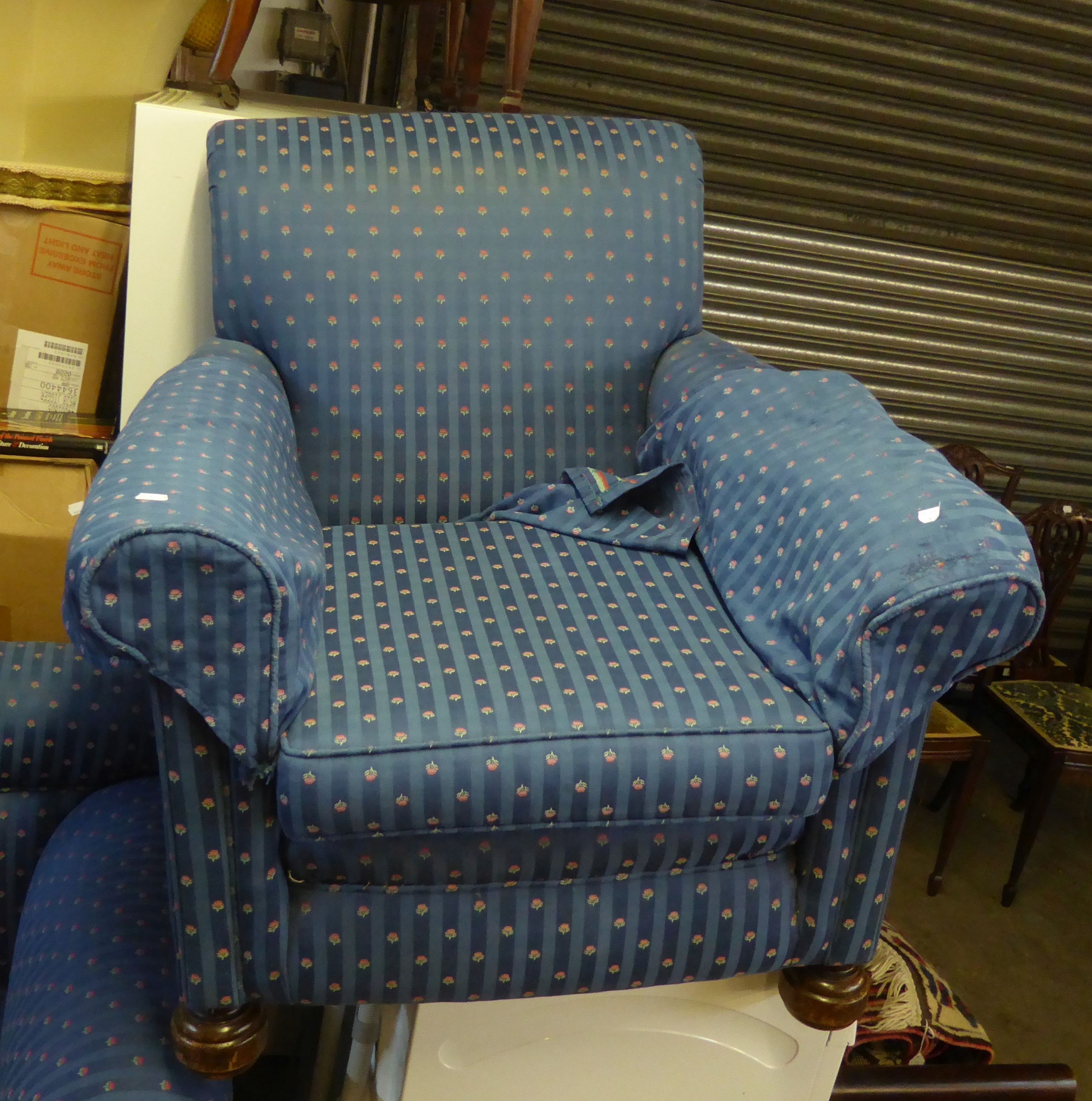 A NATURAL FIBRE UPHOLSTERED ARMCHAIR, C. 1930 AND A LATER SOFA IN MATCHING FABRIC (2) - Image 2 of 2