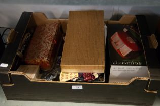 A GOOD SELECTION OF SILK TIES AND VARIOUS BOARD AND CARD GAMES