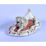 NINETEENTH CENTURY STAFFORDSHIRE PORCELAIN MODEL OF A CLIPPED POODLE, modelled with raised back