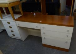 MODERN KNEEHOLE DRESSING TABLE WITH TEAK TOP HAVING FOUR DRAWERS AND STOOL AND ANOTHER MODERN