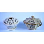 TWO PIECES OF NINETEENTH CENTURY GRAINGER & Co RETICULATED PORCELAIN, comprising: COVERED POSY BOWL,