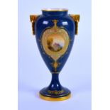 EARLY TWENTIETH CENTURY ROYAL WORCESTER HAND PAINTED POWDER BLUE PORCELAIN TWO HANDlED PEDESTAL