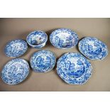 SEVEN PIECES OF SPODE ITALIAN PATTERN BLUE AND WHITE POTTERY DINNER WARES, comprising: SERVING DISH,