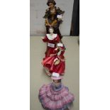 TWO COALPORT CHINA FIGURES; CAROLINE and COVENT GARDEN, ROYAL DOULTON FIGURE, TOP O THE HILL, and