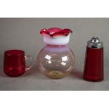 VICTORIAN GLASS VASE, of orbicular form with Vaseline and cranberry tinted neck, 5” (12.7cm) high,