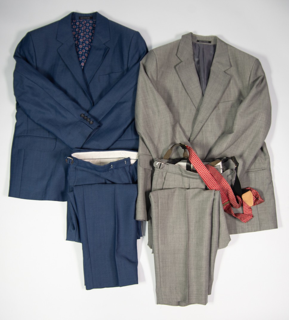 FOUR GENTLEMAN'S CHARLES STUART TWO PIECE LOUNGE SUITS, viz, grey with white pinstripe; dark grey - Image 2 of 3