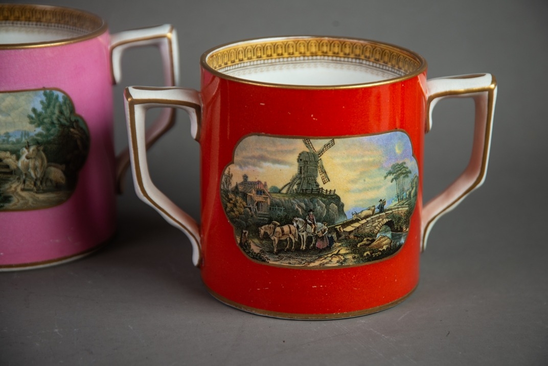 THREE NINETEENTH CENTURY PRATT & Co POTTERY TWO HANDLED LARGE LOVING CUPS, various scenes, - Image 3 of 3