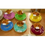 CZECH HARLEQUIN SET OF SIX TEA CUPS AND SAUCERS, ROYAL ALBERT TEASET IN WHITE FOR SIX PERSONS