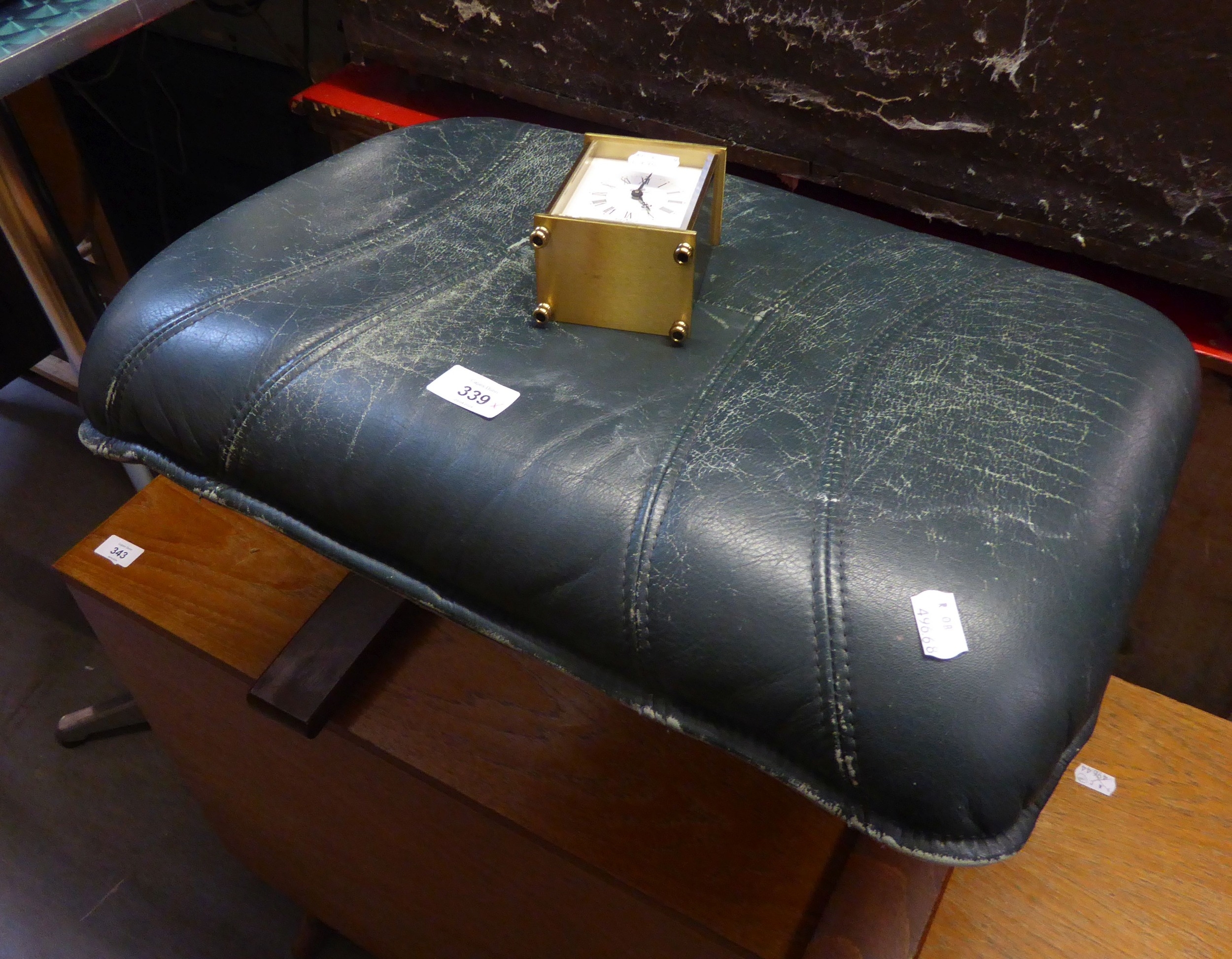 LEATHER TOP STOOL ON BENTWOOD FRAME, IMPERIAL QUARTZ MANTEL CLOCK IN THE FORM OF A GILT METAL