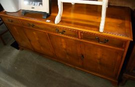CHERRY AND YEW WOOD SIDEBOARD, THREE DRAWERS OVER FOUR CUPBOARDS