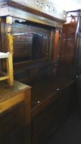 A CONTINENTAL FRUITWOOD SIDEBOARD, WITH MIRROR BACK AND DRAWERS TO BASE