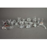 TWENTY SWAROVSKI SMALL GLASS MODELS OF ANIMALS, including: OWL, STAG, PAIR OF PUFFINS, SEALS,
