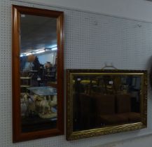 AN OBLONG GILT FRAMED WALL MIRROR AND A PINE FRAMED ROBING MIRROR (2)