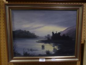 DOUGAL JEFFERS (TWENTIETH/TWENTY FIRST CENTURY) OIL ON CANVAS 'LOCH SIDE CASTLE' 78cm x 52cm