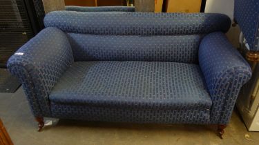 A NATURAL FIBRE UPHOLSTERED ARMCHAIR, C. 1930 AND A LATER SOFA IN MATCHING FABRIC (2)