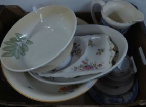 BURLEIGH WASH BOWL, SIMILAR JUG, ORIENTAL TEA WARES, BLUE AND WHITE PLATES ETC...