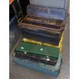 TWO METAL CANTILEVER TOOL BOXES AND CONTENTS, TWO LARGE SOCKET SETS, A METAL STORAGE BOX AND A