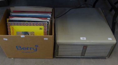 A QUANTITY OF 1960S/70S VINYL LP RECORDS, MAINLY POPULAR MUSIC AND A BUSH MAINS PORTABLE TABLE TOP