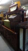 A VICTORIAN MIRROR BACK SIDEBOARD, THE BASE HAVING TWO LONG DRAWERS, OVER THREE CENTRAL DRAWERS,