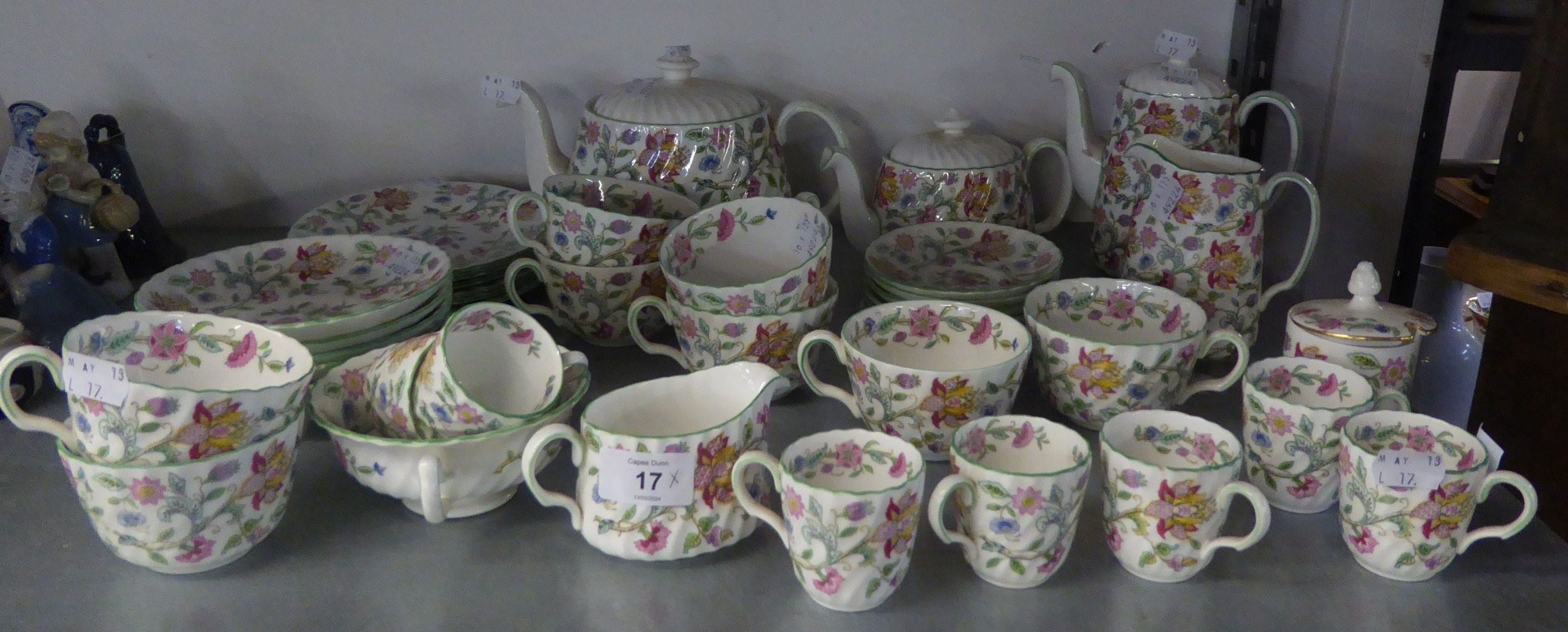 A MINTON 'HADDON HALL' PART TEA AND COFFEE SERVICE, TO INCLUDE; TEA AND COFFEE POTS, MILK JUG, SUGAR