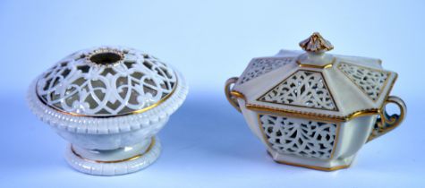 TWO PIECES OF NINETEENTH CENTURY GRAINGER & Co RETICULATED PORCELAIN, comprising: COVERED POSY BOWL,