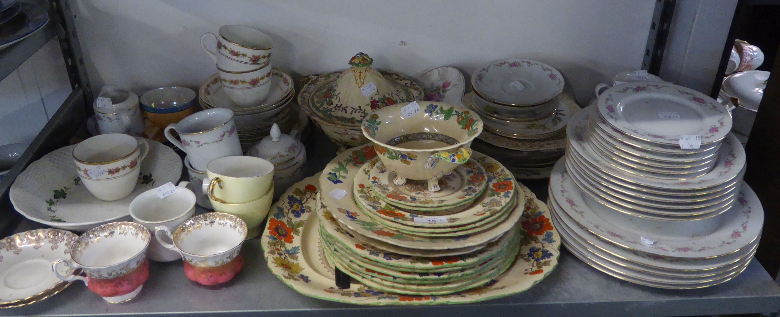 MASON'S IRONSTONE CHINA DINNER WARES, MEAT PLATE, TUREEN ETC.. (A.F.), TOGETHER WITH A SPAL 'ROSE