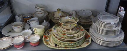 MASON'S IRONSTONE CHINA DINNER WARES, MEAT PLATE, TUREEN ETC.. (A.F.), TOGETHER WITH A SPAL 'ROSE