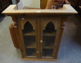 A SMALL PINE TABLE TOP DISPLAY CABINET