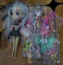 TWO BARBI DOLLS, FOUR MONSTERS HIGH DOLLS AND ANOTHER BUT LARGER DOLL (7)