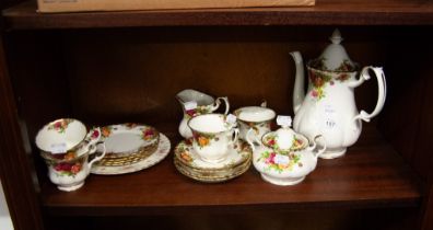 PART ROYAL ALBERT 'COUNTRY ROSES' TEA AND COFFEE WARES TO INCLUDE; SAUCERS, CUPS, MILK JUG, TEA