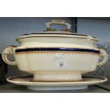 ROYAL WORCESTER 'VITREOUS' CHINA LARGE SOUP TUREEN , WITH ELEPHANTS HEAD HANDLES, COVER AND STAND